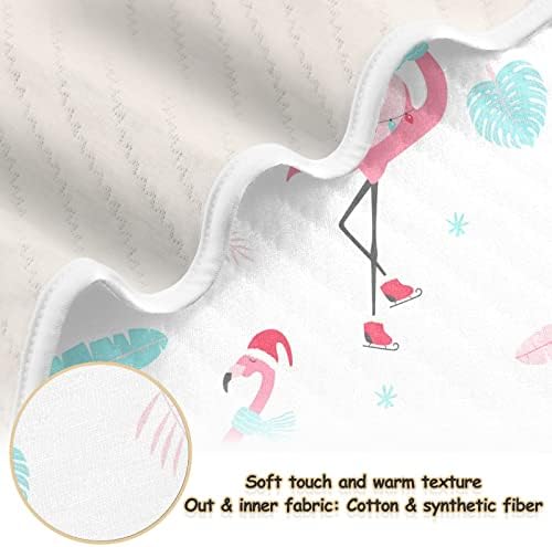Clante de arremesso de flamingo folhas cobertor de algodão para bebês, recebendo cobertor, cobertor leve e macio para berço, carrinho, cobertores de berçário, Natal, 30x40 in, branco
