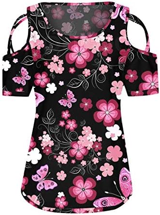 Uikmnhnhe feminina manga curta blusa de flor camisetas de verão camisa de ombro frio camisa folgada