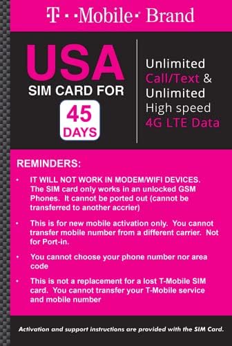 T Brand Mobile USA Viagem pré -paga SIM CARD INLIMITE