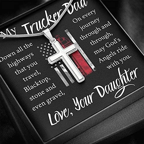 Para o meu caminhoneiro colar cruzado, presente para o pai do caminhão, da filha, da filha Presente para o pai semi -motorista,
