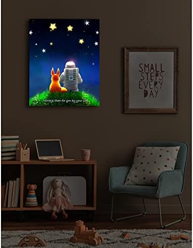 Dohwa Blingco Little Astronauta Arte da parede LIGADA LUGTES DE VELA Decoração de parede com timer sotaque incentivado Sign Presente Decoração do quarto da sala de crianças