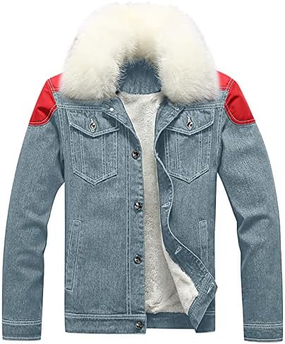 Jackets de jeans beuu para homens, Faux-Fur Cashmere Fleece Parka Outerwear Botão de inverno