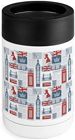 Tema do Reino Unido e Londres British Flag Cooler Cup Stainless Isolled Can Lan Langers Tumbler com tampas para homens Presentes