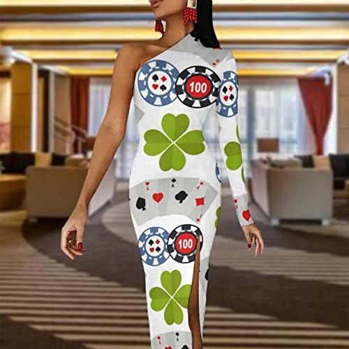 ROLETTE SLOT Slot Poker Casino Game Feminino Feminino Um ombro de manga longa Vestido de vestido maxi vestido