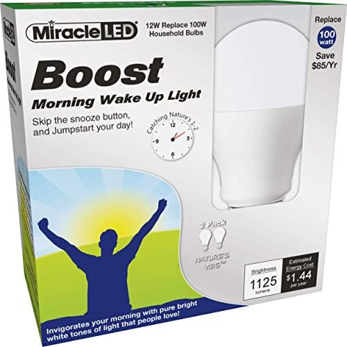 Milagre LED Boost Morning Acorde leve, substitui lâmpadas de 100 watts, luz de energia natural, 2 pacote