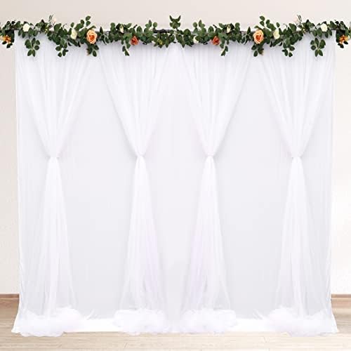 Cortinas de pano de fundo de tule branco 2 painéis de 5 pés x 7 pés de pano de fundo de chiffon cortina 3 camadas pura fotografia