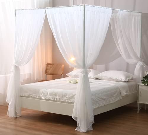 Cortina de cama de dossel branco Wanfaso para cama queen size, cachecol de dossel macio para meninas adultos