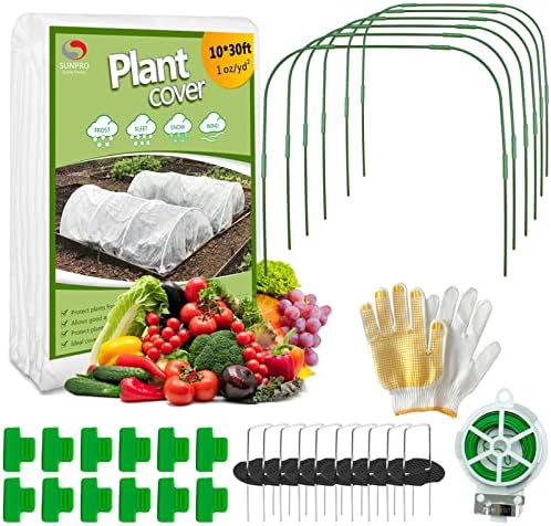 Capas de plantas kit de proteção contra congelamento, pano de geada de 10 x 30 pés e 6pcs aros de jardim de largura 1oz/yd2