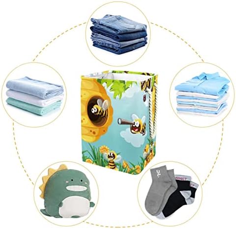 Cesto de lavanderia cesto de roupa dobrável com alças de armazenamento destacável, organizador de banheiro, caixas de brinquedos infantis abelhas de insetos animais