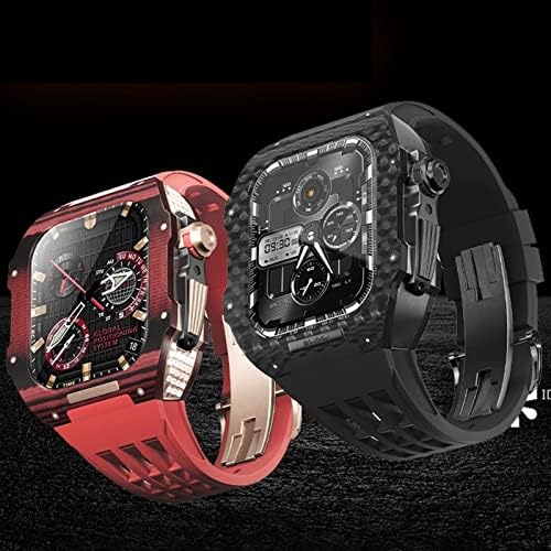 Ekins Fluororberber Watch Band Band e Kit de Mod de Caso de Fibra de Carbono ， para Apple Watch Relógio 8/7/6/5/4 Atualize o molde de tira de reposição de luxo de luxo ， Caso de fibra de carbono totalmente para Iwatch 45mm 44mm