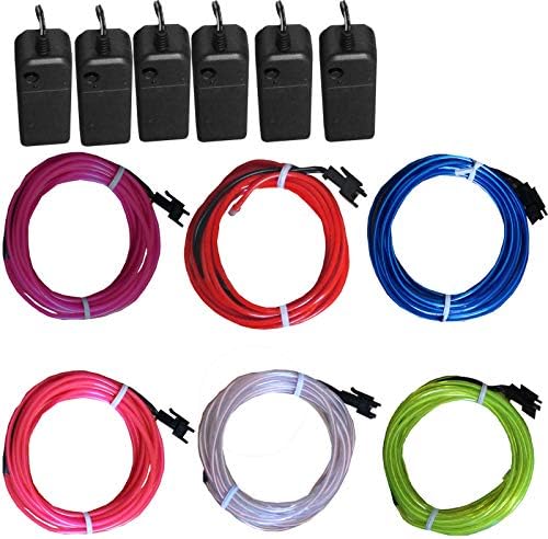 Tdltek 6 pacote de néon de néon com fio eletroluminescente/fio El Wire + 3 Modos Controladores de bateria