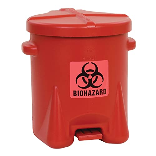 Eagle 943bio Biohazardous Resíduos Polyetileno Segurança com alavanca de pé, capacidade de 6 galões, vermelho