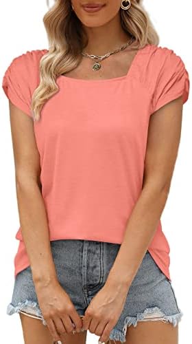 Lcepcy Square Neck Tops Summer Tops for Women Casual Camiseta Plank Blouse Loose Fit para usar com leggings