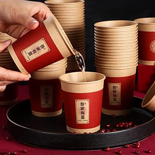 Decoração de casamento chinês aboofan 150pcs xícaras de chá de casamento chinês para bebidas frias quentes bebendo papel copo de chá chinês Conjunto de chá de papel descartável Copos de casamento chinês de casamento