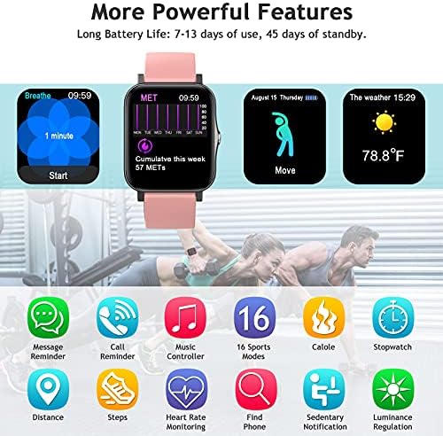 Xercise 1.7 Smart Watch for Android Phones, compatível com o iPhone Samsung, rastreador de fitness com monitor de pressão arterial, freqüência cardíaca e medidor de oxigênio no sangue, IP68 Smart Watch For Mulher Men