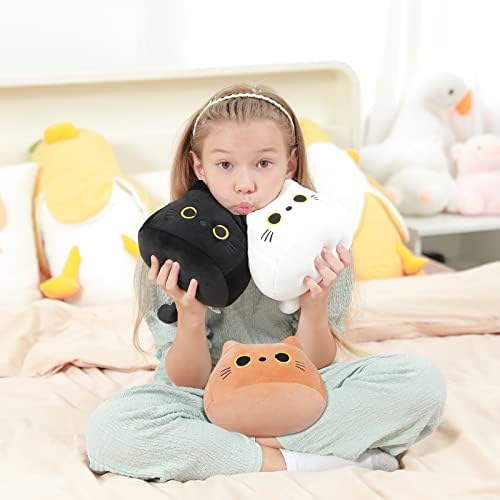 Brinquedo de pelúcia de gato branco e marrom preto e marrom - gato macio e saltitante de pelúcia para crianças, boneca confortável