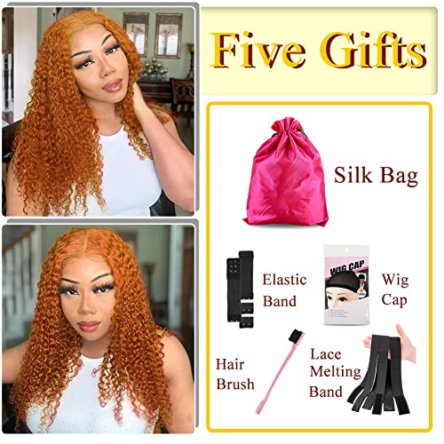 QNQZ 32 polegadas Ginger Curly Lace Front Wig Human Human Human 13x4 Brasiled Wave Deep Human Lace Frontal Wig 180% Densidade