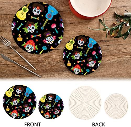 Skulls de Halloween estrelados Sugar Trivets para pratos quentes suportes de panela Conjunto de 2 peças almofadas quentes para