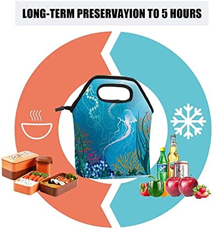 Lancheira isolada, estética da água-viva do oceano reutilizável mais frio e resistente ao kit de refeição térmica com zíper