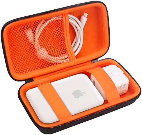 Caixa de transporte Elonbo para bateria do carregador de magsafe magsafe, bolsa de organização de viagens duras para o banco de energia magnética segura para iPhone 13/13 Pro, Mesh Extra Mesh Pocket Adapter Power, preto+laranja