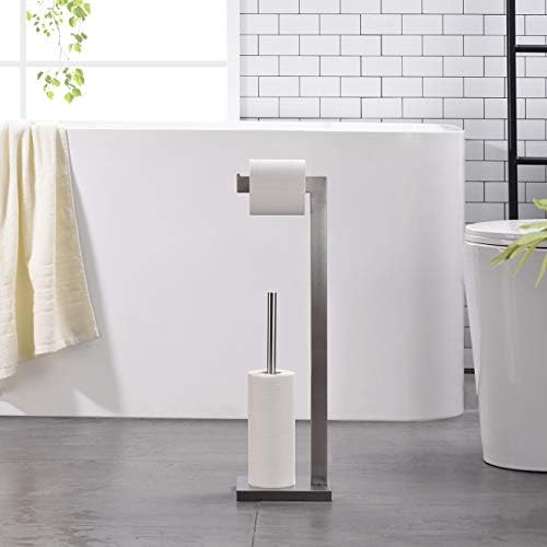 HOOOH Free em pé de banheiro banheiro suporte de papel higiênico com reserva, feita de acabamento escovado de aço inoxidável SUS 304, TPS108S2-BN