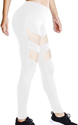 Leggings de fitness feminino Fitness calças de treino com painéis abertos e brancos