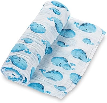 Lollybanks Swaddle Blanket | Algodão de musselina | Recém -nascido e Baby Nursery Essentials for Boys, Registro | Impressão de baleia