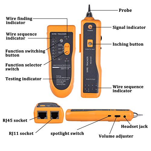 Testador Ethernet, testador de arame, rastreador de arame, kit de testador de cabo de rede Ethernet RJ11 RJ45 CAT5/5E
