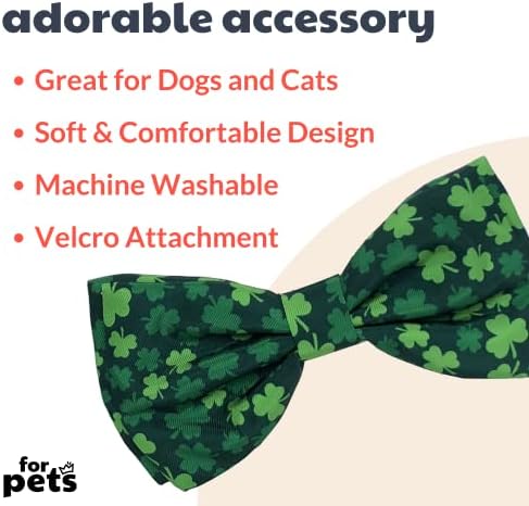 Huxley e Kent Bow Tie para animais de estimação | Lucky Shamrock | St. Patricks Day Velcro Bow Tie Collar Anexo | Diversão laços de arco para cães e gatos | Bonito, confortável e durável | H&K Biroga