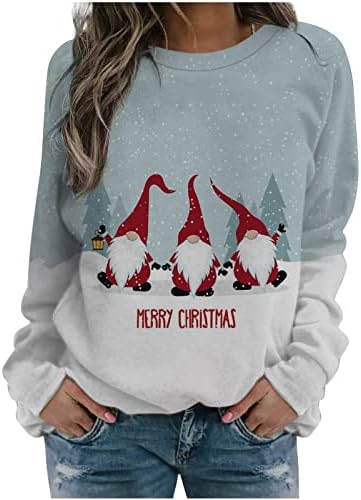 Camisetas de tee de manga longa de Natal para mulheres coloridas Papai Noel Print Impressão