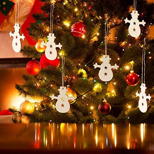 Patelai 30 peças Cutas de boneco de neve de madeira Ornamentos de boneco de neve de madeira com buracos e 30 peças Tabador natural para artesanato de decoração de árvores de Natal