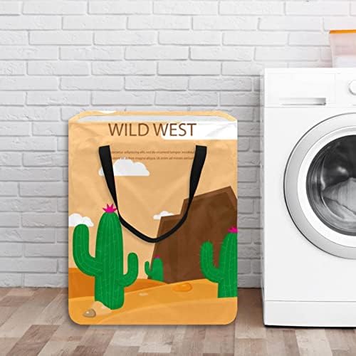 Wild West Cactus Landscape Print Print Collapsible Laundry Horting, 60L de lavanderia à prova d'água Baskets de lavagem