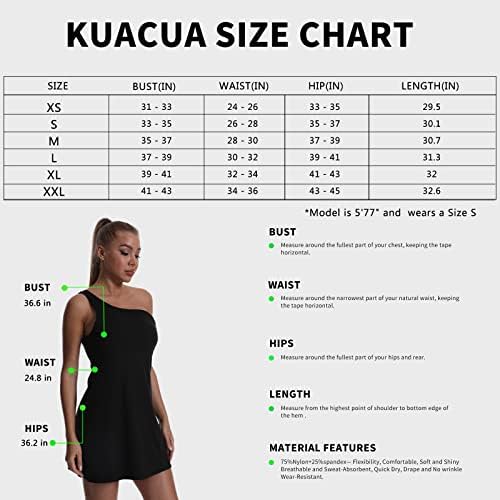 Vestido de tênis feminino de Kuacua, vestidos de golfe atléticos de um ombro com shorts e vestido de exercício de sutiã com bolsos