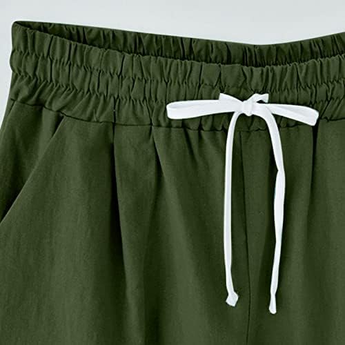 Shorts de zcvbocz para mulheres casuais de verão elástica da cintura da altura do joelho calças de linho de algodão