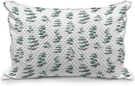 Ambesonne eucalyptus acolchoado na capa de travesseiro, pintura a aquarela inspirada em folhas de floresta e galhos arte do jardim, capa padrão de travesseiro de sotaque de tamanho king para quarto, 36 x 20, louro verde branco