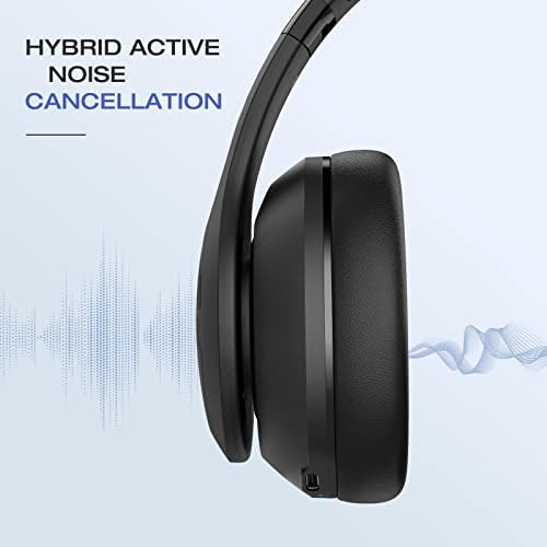 Uliptz Active Ruído cancela os fones de ouvido, tempo de reprodução de 65h sobre os fones de ouvido Bluetooth Reduce o ruído em até 90%, fones de ouvido sem fio sobre ouvido com baixo de baixo som estéreo de baixo para viagem para viagem/casa/trabalho