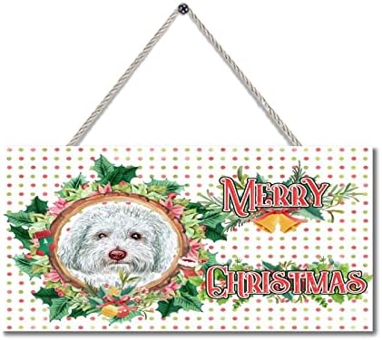 Feliz natal sinal de madeira cachorro fofo Holly Wrinalh Wreath Wood Sign Decorações de armários de Natal para a parede da