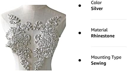 Survento de strass em pares de espelho de apliques com miçangas bordadas de cristal de bordado floral sotaque de bling para vestido de noiva vestido de noite cor de prata