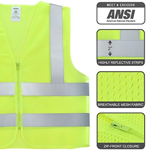 NEIKO 53960A colete de segurança de alta visibilidade com tiras reflexivas para uso em emergência, construção e segurança, amarelo neon