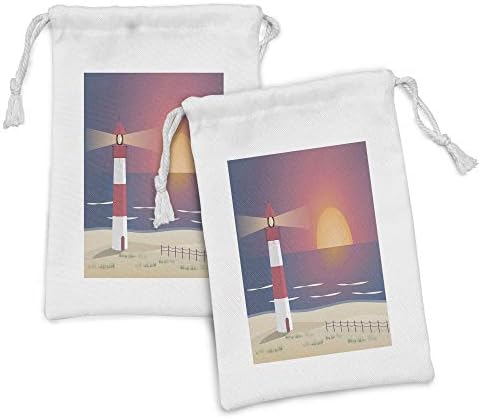Conjunto de bolsas de tecido de verão de Ambesonne de 2, interpretação gerada digitalmente de uma torre de vigia na praia durante