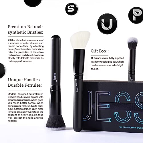 Conjunto de pincéis de maquiagem de jessup 10pcs Black Make Up pincels Set Professional com cabelos sintéticos naturais