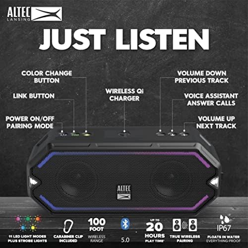 Alto -falante Bluetooth portátil do Altec Lansing Hydrablast, IP67 à prova d'água para festas, alto -falantes ao ar livre