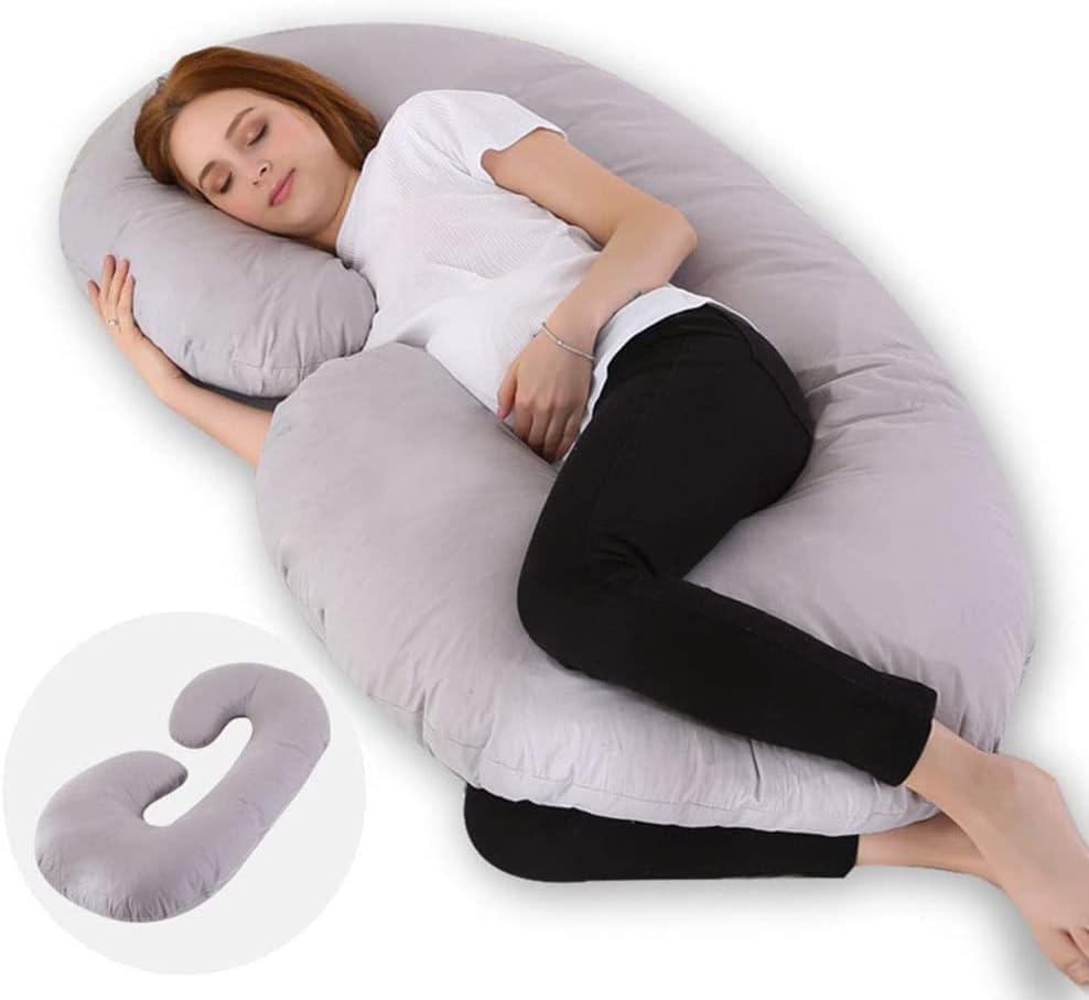 Pillow de gravidez iocciobb, corpo inteiro, travesseiro de apoio à maternidade, travesseiro de maternidade para mulheres grávidas, travesseiro de conforto C com tampa de veludo lavável removível, rosa