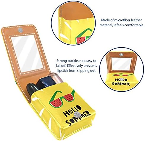 Caixa de batom de maquiagem para fora Hello Hello Summer Yellow portátil Organizador de batom com espelho Mini Makeup Bag leva até 3 batom