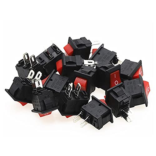 15pcs Mini Rocker Switch SPST preto e vermelho Snap no botão Switches Button AC 250V 3A/125V 6A 2 pino E/S 10 × 15mm Switch