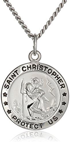 Coleção Round Saint Christopher Medal com corrente de aço inoxidável, 20