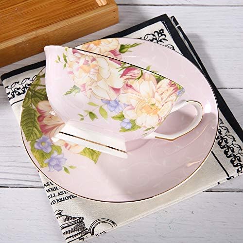 Jinglory Tea Cups, Floral Tea Cups e Suacers Conjunto, BONE China Tea Conjunto de 2, xícaras de café, chá para adultos/amigos/amantes, 7oz