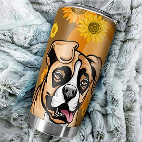 Tumbler de cachorro boxeador de destaque com tampa de aço inoxidável de aço de aço de aço de aço a vácuo Caneca de