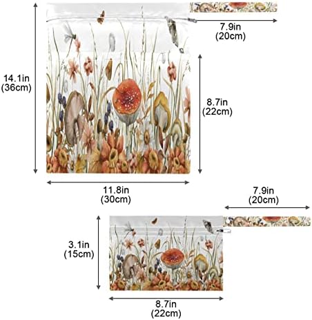 Kigai Cogumelo Dragonfly Sacos seco molhados para fraldas de pano de bebê Sacos úmidos reutilizáveis ​​com 2 bolsos para ginástica de ginástica de ginástica de ginástica de ginástica de viagem