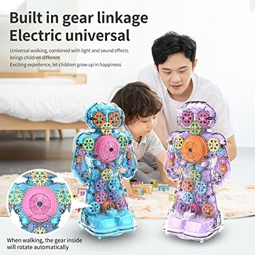 O ouxia robô brinquedo, energia elétrica robô de robô de brinquedo transparente de engrenagem/luz com caminhada evite